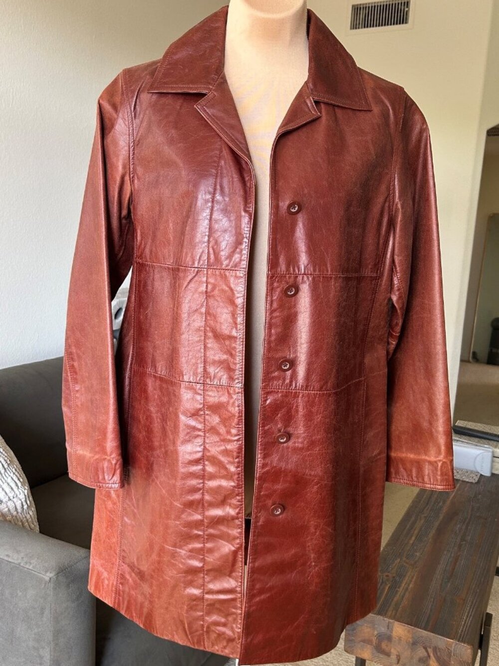 EXPRESS Coated Leather Mid-length Coat EUC